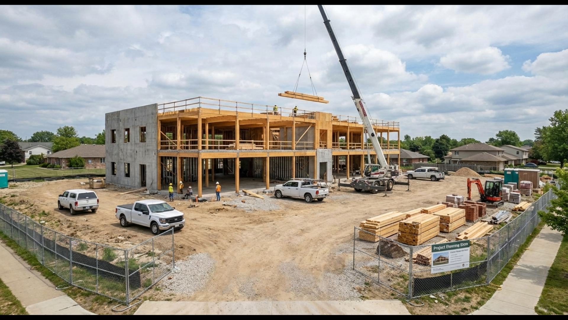 Stonehammer Construction project - commercial building under construction with crane